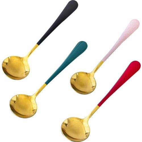 Round Head Coffee Spoons Stainless Steel Mixing Tea Dessert Cake Scoop Honey Dessert Mixing Spoon Multicolor Optional