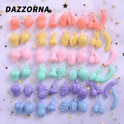 Fashion 30Pcs/Pack 6colors Cartoon Cute Fruit Shape Acrylic Pendants Charm Pendants For Jewelry Making Diy Handmade Accessories