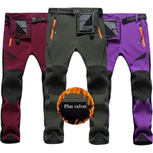 Mens Warm Winter Thermal Pants Women Fleece Lining Cargo Pants Mens Waterproof Softshell Trousers Male Stretch Casual Work Pant