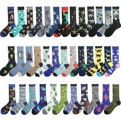 Men Fun Socks Fashion Animal Food Style All-match Novelty Different Pattern Cartoon Casual Harajuku Cycling Pure Cotton Sock Man