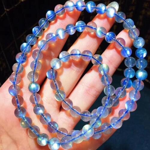 Genuine Natural Labradorite Rainbow Light Crystal 3 Laps Clear Round Beads Bracelet Necklace 6mm 5mm Grey Moonstone Stone AAAAA