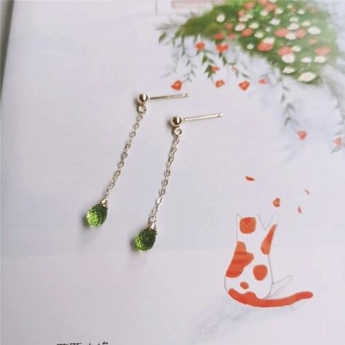 DAIMI Faceted Water Drop Green Peridot Earrings Female Genuine Gemstones 14k Gold Filled Green Gem Earrings Custom