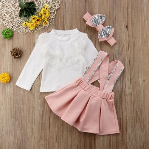 Toddlers Kids Baby Girls Autumn Winter Long Sleeve Top T-shirt Strap Skirts Dress Outfits Clothes Set