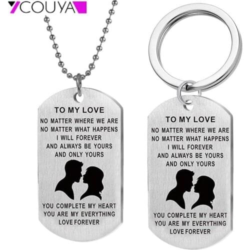 Stainless Steel Lettering"TO MY LOVE"Necklace+Keychain Engraving Dog Tag Women Men Choker Necklace Lover Gift