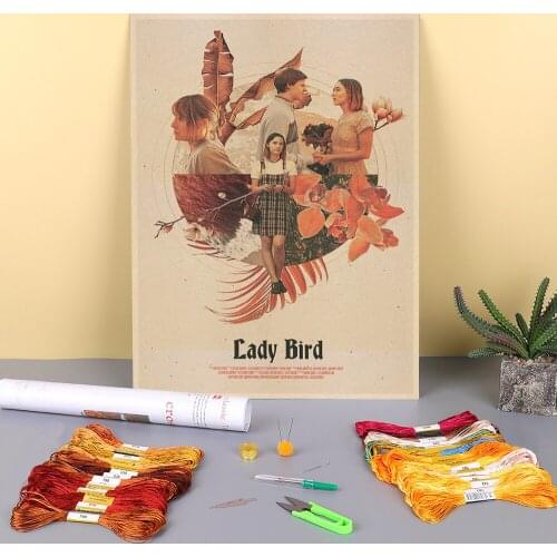 Lady Bird Movie Greta Gerwig Film Saoirse Ronan Printed Fabric 11CT Cross Stitch Patterns Embroidery DMC Threads Floss