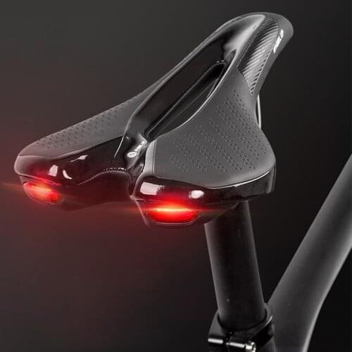 Bike Saddle Cushion Mountain Bike Middle Hollow Saddle Cushion Bicycle Wide Big Seat With Warning Tail Light Cycling Accessory