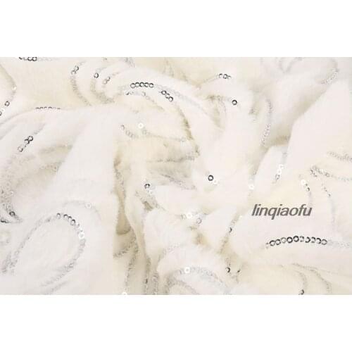 Sequined embroidered velvet 3mm, rabbit-like beaded fabric