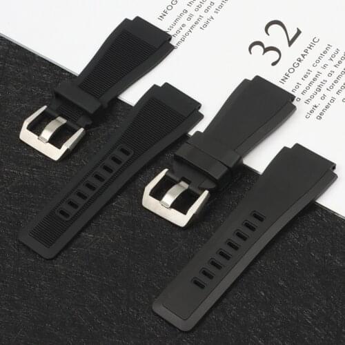 Black rubber silicone Watch Accessories Band for Bell & Ross strap BR01 Bracelet Men 34mmx24mm Watchband pin buckle tools