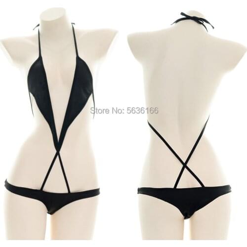 Sexy Black Print Mini Backless One Piece Bikini Jumpsuit Erotic Sex Costumes Bodysuit for Women Sexy Lingerie