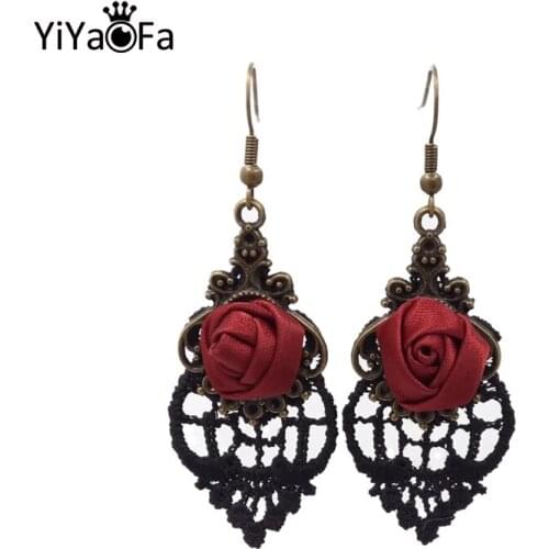 Handmade Dangle Earrings Gothic Rose Drop Earrings for Women Accessories Lace Earrings Women Party Jewelry YE-04