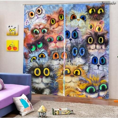 Fried Cat Printed Kitchen Curtains 3D Printed Blackout Curtains for Living Room Bedroom Curtains Animal Drapes 2 Panels Cortinas