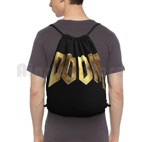 Doom Retro 3D Gold Gamer Backpack Drawstring Bags Gym Bag Waterproof Doom Retro Gold Gamer Old Games Retro Gaming 2D 3D