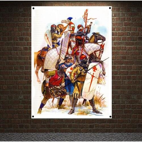Medieval Warrior Legion Armor Banner Wall Chart Masonic Knight Templar Flag Brass Grommets Custom Polyester Printed Painting W1