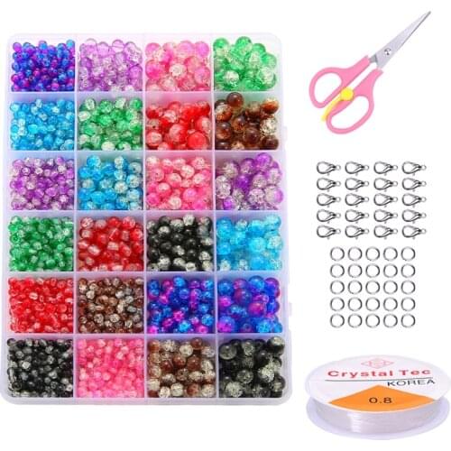 1Set Mixed Round 6mm 8mm 10mm 12mm Glass Loose Crafts Beads lot for DIY Bracelet Jewelry Making Findings