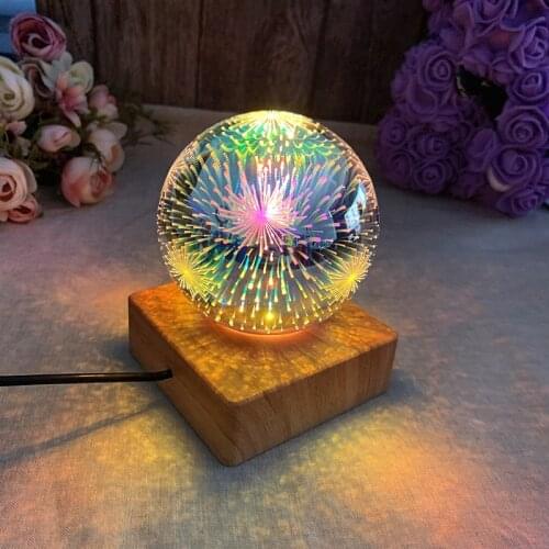 LED Night Light 3D crystal Fireworks Table lamp Romantic Desk Lamp Mood Nightlight Glass Dome for Xmas Decoration Light