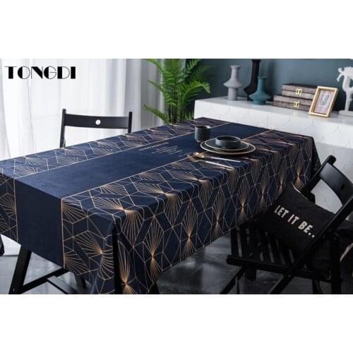 TONGDI Table Cloth Modern Elegant Printing Technology Geometric Stripe Flannel Durable Decor For Home Living Dining Room Kitchen