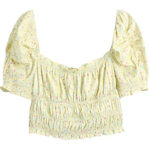 JC·KILIG French Square Neck Pleated Stretch Print top B1372