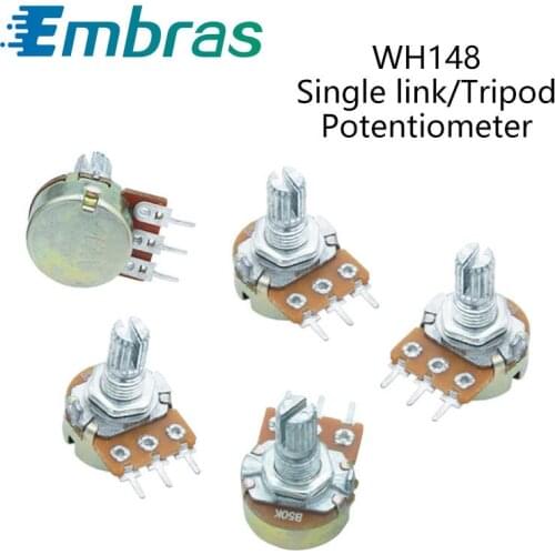 2Pcs WH148 1K 2K 5K 10K 20K 50K 100K 250K 500K 1M Shaft Amplifier Dual Stereo Potentiometer B50K B100K B250K B500K B1M 3Pin 15mm