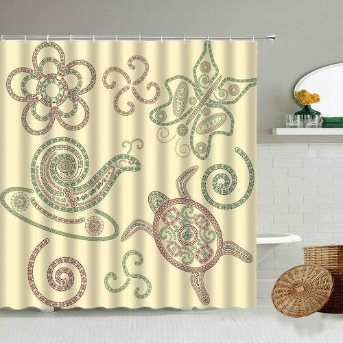 Classical European Pattern Shower Curtain Flower Branch Round Snail Yellow Background Bathroom Decoration Waterproof Screen