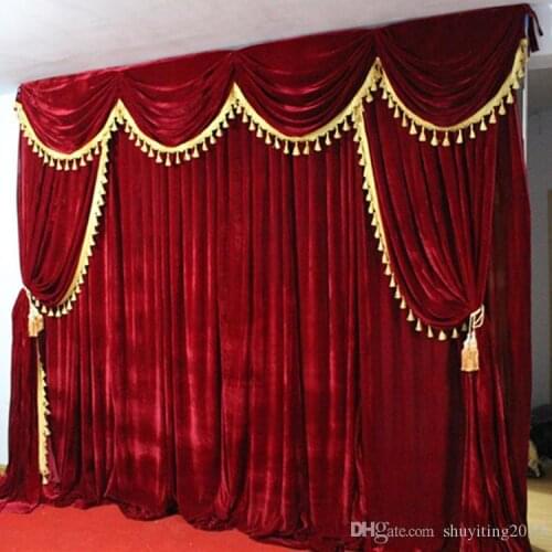 High Quality Velvet Wedding Backdrop Curtains with Tassel Swags Stage Performance Background Curtain 3X3M Wedding Deaoration