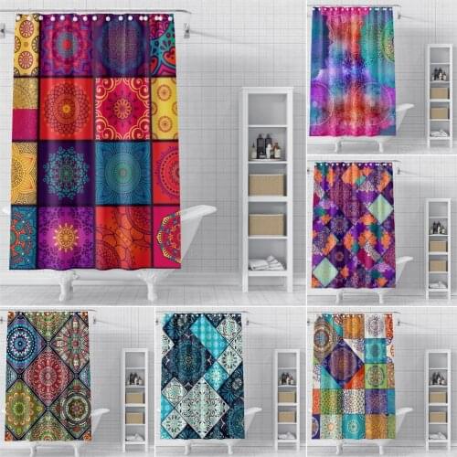 Ethnic Mandala Pattern Shower Curtain Floral Flowers Bathroom Curtain Waterproof Bohemian Style Shower Curtain Toilet Door Decor