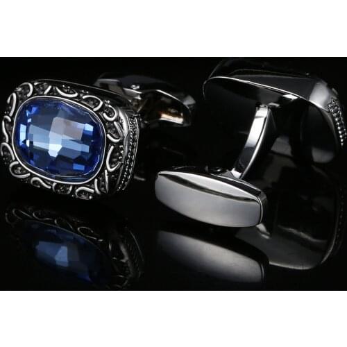 Cufflinks High-grade French Shirt Suit Men Business Banquet Wedding Retro Pattern Blue Crystal Copper Cuff Links Gifts Wholesale