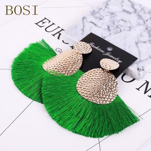 Tassel Green Earring Bohemian Statement Luxury Long Earring jewelry Handmade Women Geometric Fringe Fashion Big Wedding gold New