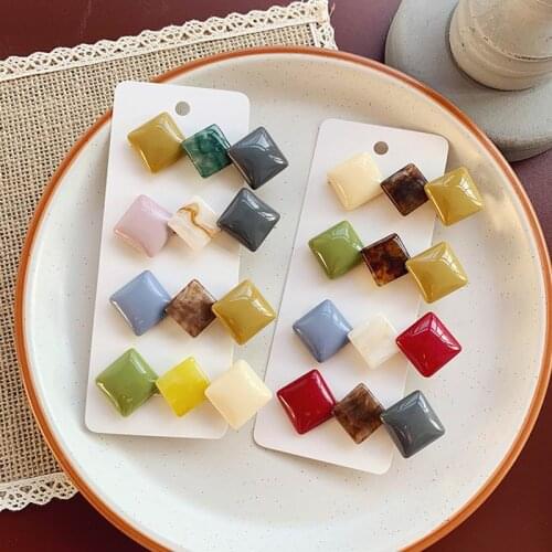 Korean 2019 New Fashion Geometric Rhombus Square Hairpins Hair Clips For Women Colorful Acrylic Resin Hairgrips Hair Accessories
