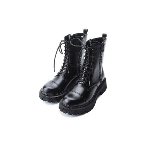 Women Shoes 2020 New Autumn British Wind Leather Thick With Short Boots Motorcycle Black Martin Shoe Knight Booties Side Zipper