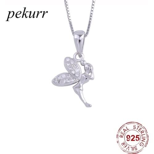 Pekurr 925 Sterling Silver Zircon Wing Butterfly Fairy Necklace For Women Crystal Elves Pendants Collar Wedding Fashion Jewelry