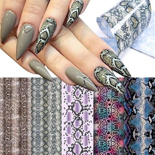 10pcs/set Nail Art Stickers 3D Snake Skin Nail Foils Nail Transfer Sexy Foil Stickers Adhesive Foil Wraps Nail Art Decorations