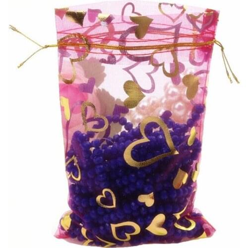100Pcs 9x12cm Heart Print Organza Bag Wedding Candy Jewelry Packaging Bags Organza Jewelry Gift Pouch Bag 7ZSH324