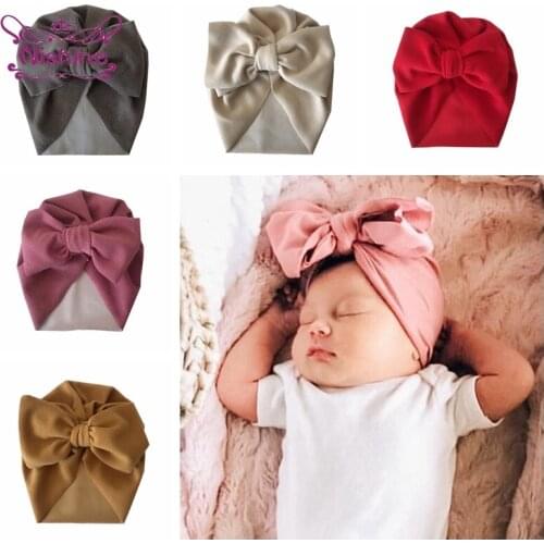 18*20 CM Fashion Warm Imitation Cashmere Baby Hats Solid Color Handmade Bowknot Infant Caps Children Bows Headwear Photo Props