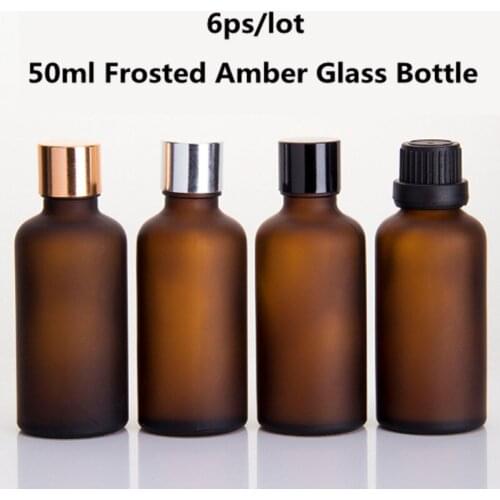6ps/Lot 50ml Empty Frosted Oil Bottle Amber Perfume Glass Vial Nasal Oil e Liquid Makeup Refillable Containers Package With Lid