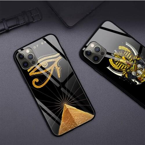 Artistic Egypt Nefertiti Anubis Ankh Pharaoh Phone Case Glass For iPhone 12 11Pro Max Mini XR XS MAX 8 X 7 6S 6 Plus SE case
