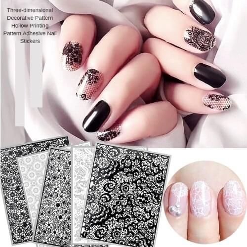 White/Black Lace Hollow Lace Nail Sticker 3D Nail Sticker Art DIY Manicure Nail Art Decoration AE045