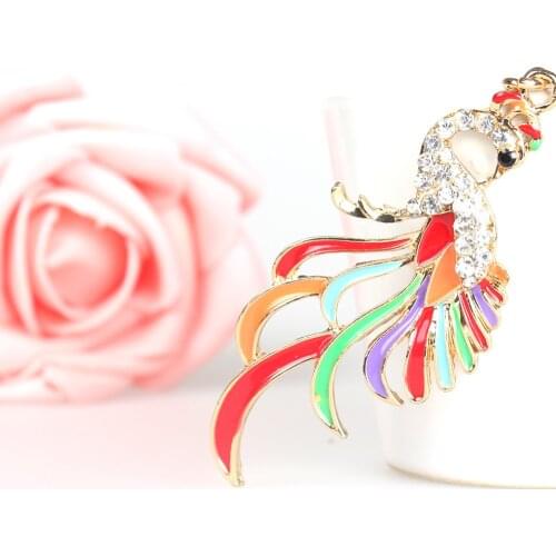 Lovely Multicolor Peacock Cute Crystal Charm Purse Handbag Car Key Keyring Keychain Party Wedding Birthday Gift