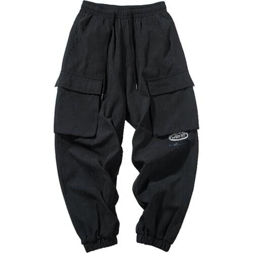Hip Hop Men Ribbons Cargo Pants Joggers Streetwear Elastic Waist 2021 Mens Casual Trousers Sweatpants
