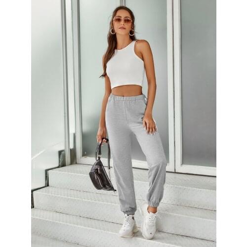 Women Joggers Trousers Fashion Solid Color Side Stripe High-waist Beam Feet Pants Casual Female Elastic Waist Sweatpants