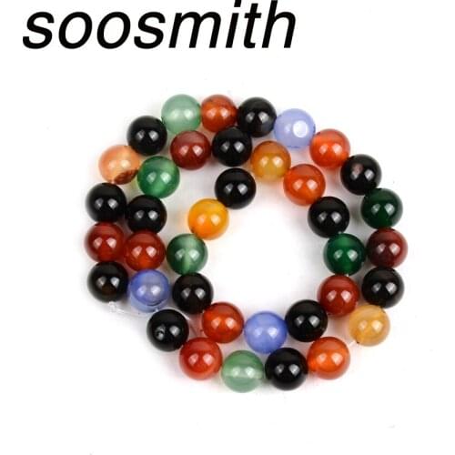 Soosmith 4MM 6MM 8MM 10MM 12MM Round Mixed Agates Color Natural Stone Beads Pick Size Diy Jewelry Making Bracelet Necklace Gift