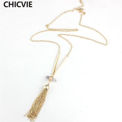 CHICVIE Crystal Gold Color Necklace Collar Long rhinestone Necklaces & Pendants Wedding & Engagement Jewelry for Women SNE160218