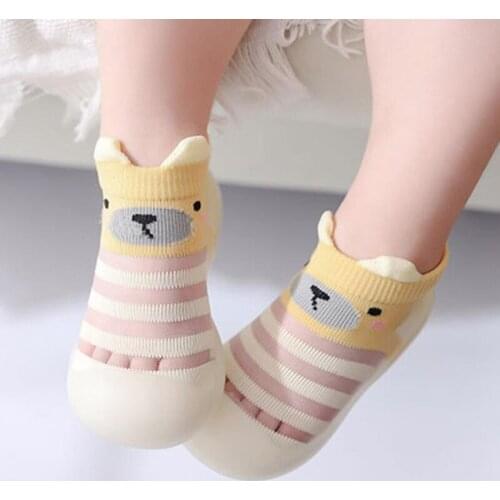 Baby Summer Cartoon Sock Shoes Newborn Infant Girl Boy Soft Crib Shoes Infants Anti-slip Sneaker Striped Socks Prewalker