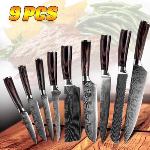 8-inch Japanese Kitchen Knife Laser Damascus Pattern Chefs Knife Sharp Santoku Cleaver Slicing Utility Knife Tool