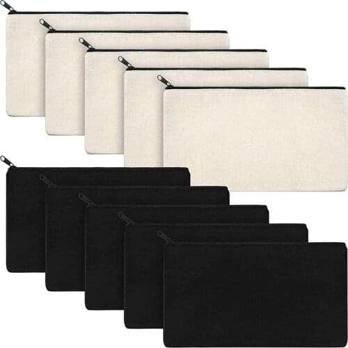 10Pcs Canvas Makeup Bags Canvas Zipper Pouch Bags Pencil Case Blank DIY Craft Bags Pouch for Travel DIY Craft School