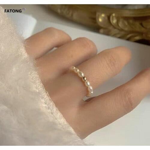 Natural freshwater pearl s925 silver bead ring female simple personality handmade elastic silver bead woven ring