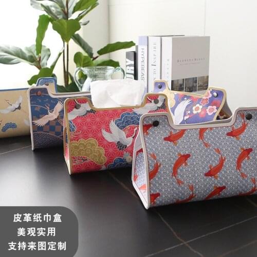 Leather paper towel box car paper towel Chinese Koi crane cigarette box tissue box car decor