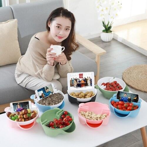 Creative Cartoon Lazy Watching Video Plate Double Layer Fruit Plate Kitchen Living Room Fruit Tray Leachate Basket