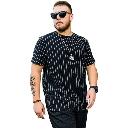 Large size Summer Short-sleeved T-shirt Fashion Casual fat Loose Striped Half-sleeved Shirt Male More Size XL-5XL 6XL