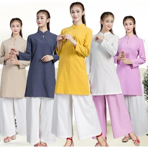 Linen yoga tai chi kungfu meditation set Chinese traditation women loose quickly dry sweatshirt+pant jogger workout casual set