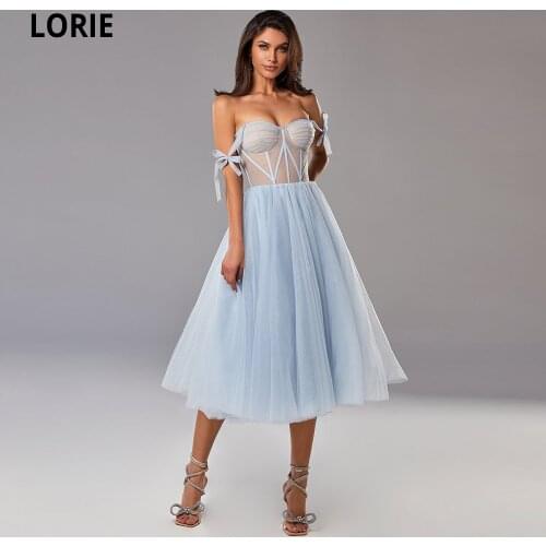 LORIE 2021 Lavender/Pink/Blue/Green A Line Tulle Long Prom Dresses Sweetheart Combination Tie Shoulder Formal Evening Gowns